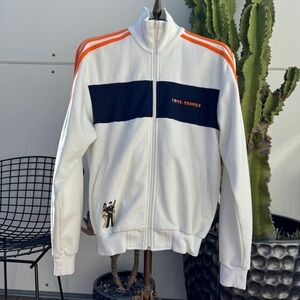 Adidas St. Tropez White and Navy Track Jacket with Orange Stripes - Size M